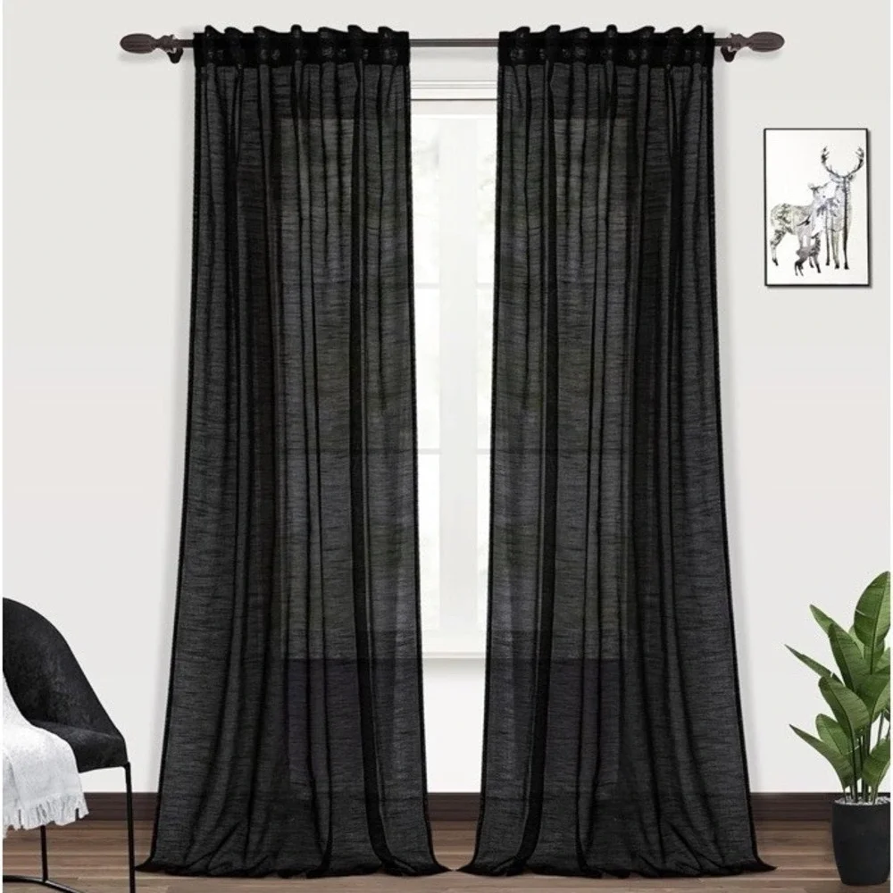 Pangsinne Black Back Tab Rod Pocket Linen Curtains 52x120